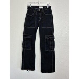 Aphrodite Jeans Womens 30WX32L Blue Dark Wash High Rise Cargo Distressed Denim